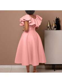 Elegant Summer Dress With Ruffles And A Full Skirt - Pink - View 4