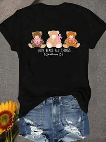 Edición limitada de algodón ligero y transpirable. Esta camiseta para mujer presenta un diseño de cuello redondo, está estampada con un patrón de oso de peluche e incluye la frase Carrying Love (1 Corintios 13:). Está diseñpara el uso diario casual y está confeccionada con un tejido suave y cómodo. Algodón ligero - Negro - Ver 12