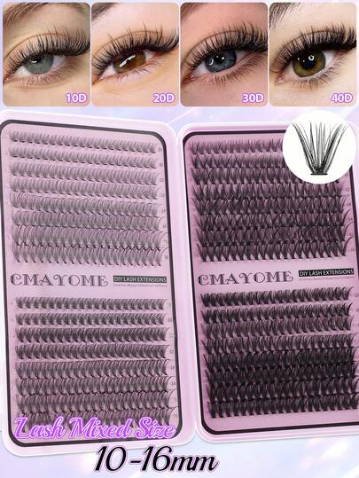 640 Clusters D-Curl Fluffy And Thick Eyelashes, Featuring Multiple Sizes Including 10D, 20D, 30D, 40D, 50D, 60D, 80D And 100D DIY Segmented Individual Lashes, With Lengths Ranging From 10mm To 16mm. Stored In A Large-Capacity Single Lash Book, These Lashes Have A Natural Curl And Are Super Easy To Apply.
