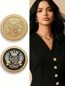 10pcs British Style Metal Buttons, Suitable For Men's Coats, Jackets, Suits, Uniforms, Classic Crown Decoration - Multicolor - View 2