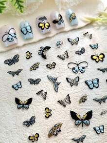 1pc Realistic Colorful Butterfly Nail Art Sticker, 3D Embossed Texture, Self-Adhesive Easy To Apply & Remove, Suitable For Spring/Summer, Outings, Festivals, And Daily Nail Decoration - Multicolor - View 4