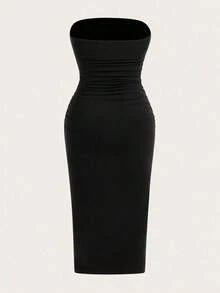 Vestido elegante de punto sin tirantes ajustado y multicolor para mujer - Negro - Ver 6