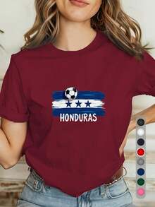 Women's T-Shirt With The Honduran Flag - Casual Short-Sleeved T-Shirt With A Round Neck And Loose Fit, Featuring The Coat Of Arms And Colors Of The Honduran Flag. Suitable For Spring And Summer Wear, It Can Be A Gift To Express Honduran Cultural Pride. Ideal For Everyday Use, This Cultural Clothing Is Machine Washable. - 黑色 - 查看 6