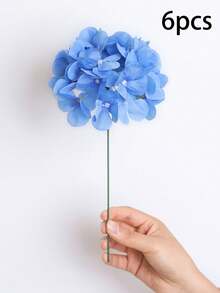 6/12pcs Multicolor Artificial Hydrangea Flowers With Stems, Polyester Fake Flower Heads, Suitable For Home Decor, Wedding Venue Decoration, Birthday Party, Bedroom, Living Room, Creative Display - Blue - View 10