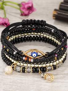 6pcs/Set Vintage Evil Eye Bangle Bracelets For Women, Suitable For Daily Wear - Black - View 2