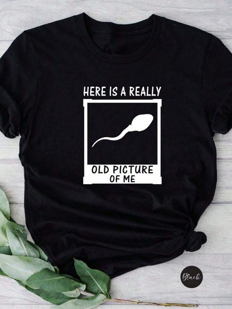 1 Retro White T-Shirt, Cute Gift T-Shirt With A Very Old Photo Of Me Embroidered, Funny T-Shirt, Hilarious Humor T-Shirt, Funny Gift For Friends, 2026 T-Shirt - 黑色 - 查看 1