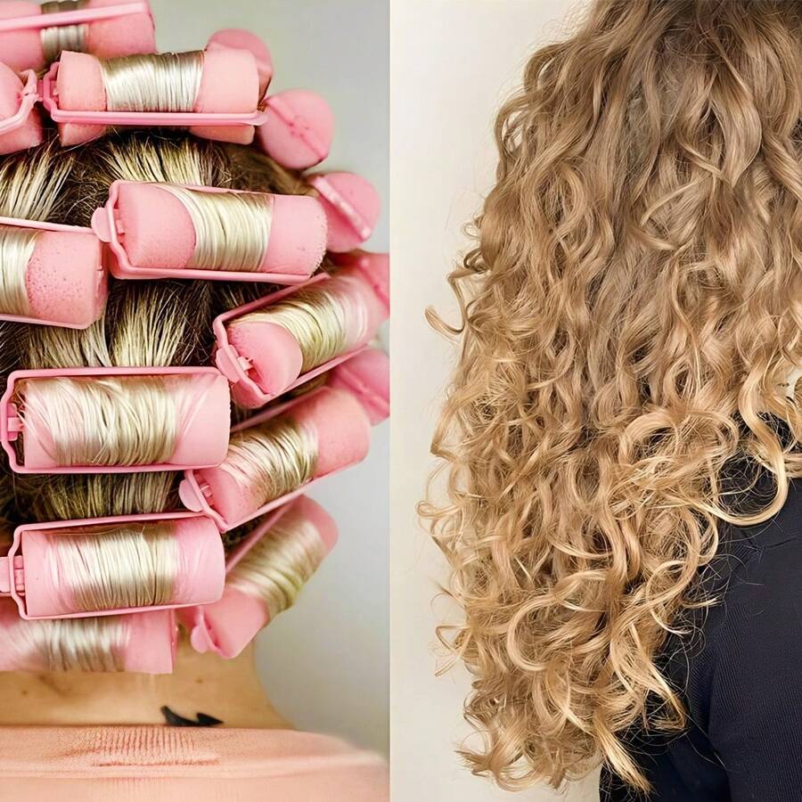 Set Of 8 Sponge Hair Styling Bobs, 7cm Long, 3cm Diameter, DIY Pink, Doesn't Snag Hair, Simple. - 粉色 - 查看 1