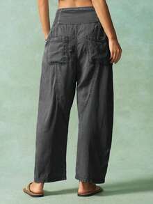 BohoFeels Pantalones rectos de mujer de unicolor, versátiles y de tejido sencillo - Negro - Ver 2