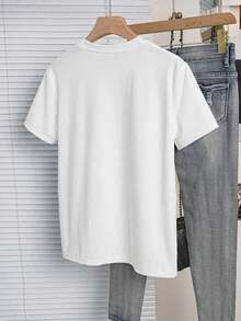Camiseta minimalista estampada de cuello redondo y manga corta para mujer, usar todos los días de forma casual - Blanco - Ver 2
