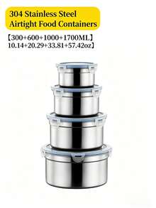 1/3pcs 304 Thick Stainless Steel Storage Container With Lid, Airtight Refrigerator Storage Box, Round Lunch Box - Multicolor - View 12