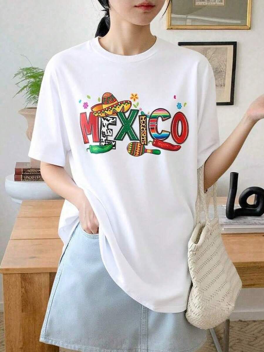 Letras Casual Poliéster Deportivo Oficina Casa, Camiseta de Manga Corta 100% Algodón, Suave, Holgada y Transpirable, Adecuada para Mujeres y Señoritas, Ideal para Moda Casual Diaria, Estilo Urbano, Estudio en el Campus, Vacaciones, Compras, Ocio al Aire Libre y Uso Diario. - Blanco - Ver 1