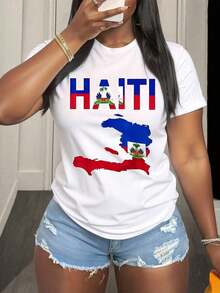 1 Shirt With Haiti's National Flag Map Design, Patriotic Clothing Representing The Country For Men, Women And Children, To Celebrate Haitian Heritage And Independence Day, 220g 180g 100% Cotton. - 白色 - 查看 3