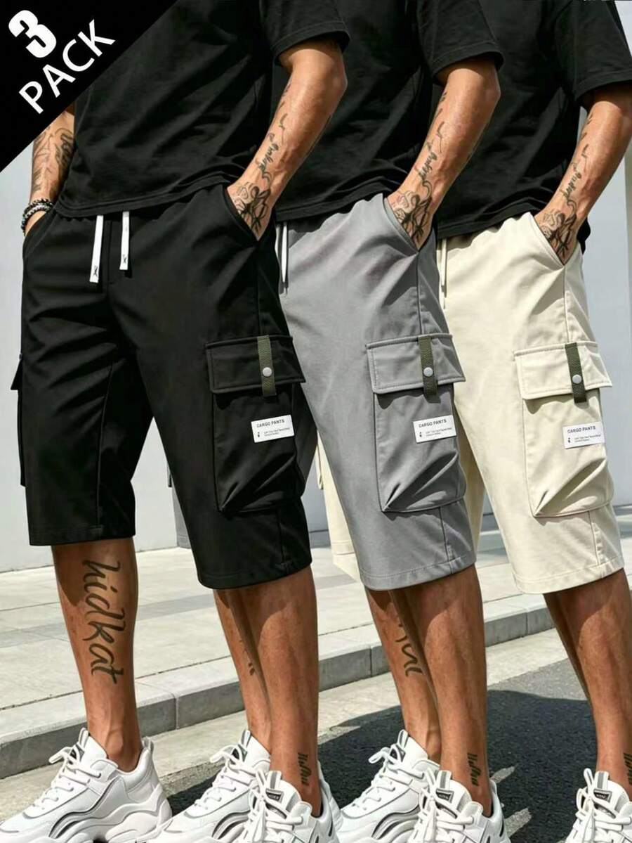 3件組男士夏季薄款大尺碼工裝褲 休閒透氣戶外七分/十分長褲 - 彩色 - 查看 1