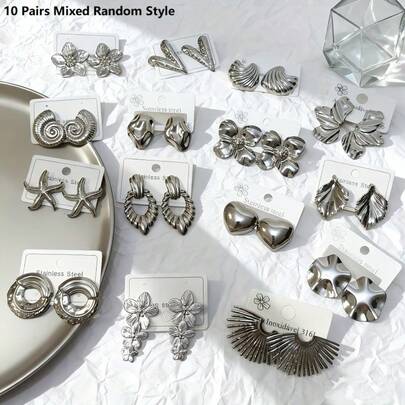 12 pares de pendientes elegantes vintage de acero inoxidable irregulares/asimétricos, adecuados para uso diario, fiestas, bodas, Navidad, regalo de San Valentín - Paquete de 10 pares, joyería atemporal para todo el año (irregular/asimétrico/gancho/pendiente), para adolescentes (entrega aleatoria)