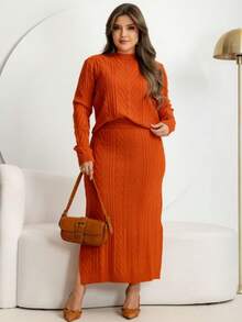 Women's Modal Knit Set – Midi Skirt + Long-Sleeved Blouse, Casual, Elegant And Warm Winter Set - 薄荷綠 - 查看 5