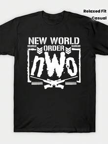 T-shirt New White World Order Icon, T-shirt de catch (tailles S-3XL), coupe décontractée pour un style casual, parfait pour les fêtes de Noël et les sorties décontractées. - Noir - Voir 1