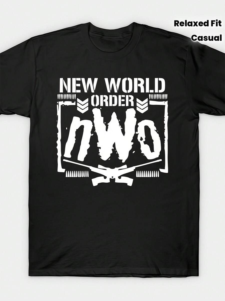 T-shirt New White World Order Icon, T-shirt de catch (tailles S-3XL), coupe décontractée pour un style casual, parfait pour les fêtes de Noël et les sorties décontractées. - Noir - Voir 1