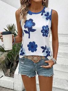 Camiseta sin mangas Selamara para mujer, novedad primavera/verano, con estampado de rayas onduladas degradadas, cuello redondo, casual y versátil. - Multicolor 2 - Ver 5