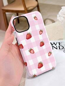 1pc Artistic Checkered Strawberry Graphic Glossy 2-In-1 Filmstrip Phone Case, Compatible With Samsung/ 11/12/13/14/15/16/17 Pro Max - Multicolor - View 2