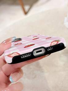 1pc Artistic Checkered Strawberry Graphic Glossy 2-In-1 Filmstrip Phone Case, Compatible With Samsung/ 11/12/13/14/15/16/17 Pro Max - Multicolor - View 5