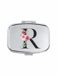 Square Pill Box With Pink Flower And Black Letter Pattern, Portable Medication Storage Compartment, Compact Jewelry And Pill Case, Portable Design, Creative Gift Suitable For Travel, Outdoor Activities, Giving To Family, Friends And Students, Easy To Open For Tablets, Perfect For Holiday Decoration Or Storing Small Items, Durable And Portable - Silver - View 24