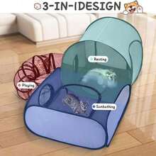 Un parque de juegos para mascotas con un túnel circular, un parque de juegos para gatos para interiores/exteriores con lados suaves y transpirables, una tienda para animales pequeños y una tienda portátil con una bolsa de almacenamiento. - Gris - Ver 4