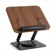 Luminpool Wooden Book Stand For Reading, Adjustable Book Holder With 360° Rotating Base & Elastic Page Clips, Foldable Book Display Stand - A - View 10
