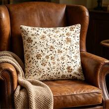 1pc Rustic Style Brown Floral Short Plush Throw Pillow Cover - Double-Sided Print, Vintage Matte Brown Floral Pattern, With Zipper, Suitable For Warm Bedroom And Romantic Country Decor - Inner Cushion Not Included, Flat 2D Version - Multicolor - View 4
