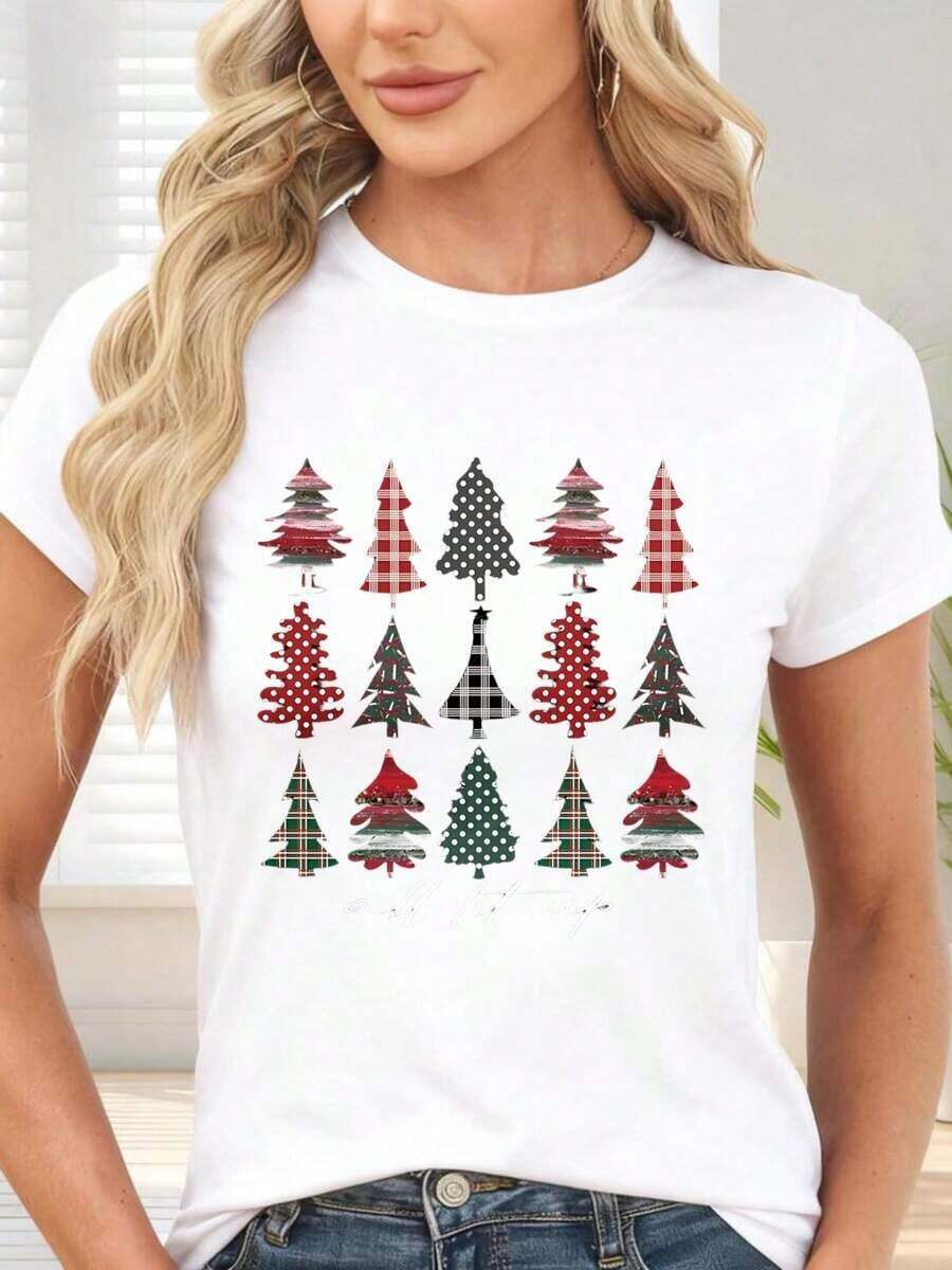GiftCamiseta de con Estampado de Árboles de Navidad a Cuadros y Texto All Lit Up para Fiesta NavideñaSoft - Blanco - Ver 1