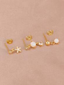 3Pcs New 18K Gold Plated Planets Pendant Earrings For Women Crystal Stars Ear Stud Set Cartilage Piercing Jewelry - 1-gold-3pcs - View 4