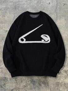 ANDREILEE Sweater Pullover Pria Kasual Bermotif Menarik Warna Polos Minimalis Kerah Bulat Lengan Panjang Longgar untuk Pemakaian Sehari-hari, di Rumah, Kantor, Perjalanan, Serbaguna Musim Gugur/Dingin - Hitam - View 6
