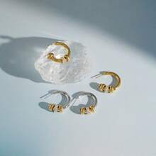 S SHOPBOHO 1 Paar wasserdichte hypoallergene zweifarbige Gold-Silber Creolen mit Zirkonia-Perle, kleine Creolen, minimalistische Ohrringe für den täglichen Gebrauch für Frauen - CC Ohrringe - Übersicht 5