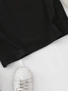 Regalo [Camiseta de Manga Corta para Mujer] Camiseta de Manga Corta para Mujer con Estampado Vibrante y Moderno - Diseño de Corazón Estilo Mexicano, Mezcla de Poliéster, Fácil de Lavar a Máquina, Top Casual de Cuello Redondo Perfecto, Adecuado para Todas las Temporadas, Múltiples Colores y Tallas Disponibles, Elegante para Eventos Sociales, Suave - Negro - Ver 4