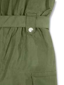 Women's Casual Solid-Color Loose-Fit Multi-Pocket Bib Overalls Cargo Pants - Army Green - View 5