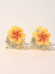 2pcs Alloy Tulip & Pearl Small Hair Clips Summer Hair Accessories Vacay Claw Clips - Multicolor - View 4