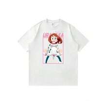 Camiseta de cuello redondoMy-Heros-Academia-Ochaco-Uraraka-Hero-Costume-Action-Pose-Typography-Art Trendyss Anime Cartoon Print T-Shirt Unisex Street Style Summer Casual Tops,Camiseta con estampado kawaii,Top de estilo urbano hip-hop,blusas para mujer,La elección perfecta para tus atuendos de San Valentín,afiliado ,camiseta masculina con gráfico divertido,Prenda masculina de moda - Blanco - Ver 1
