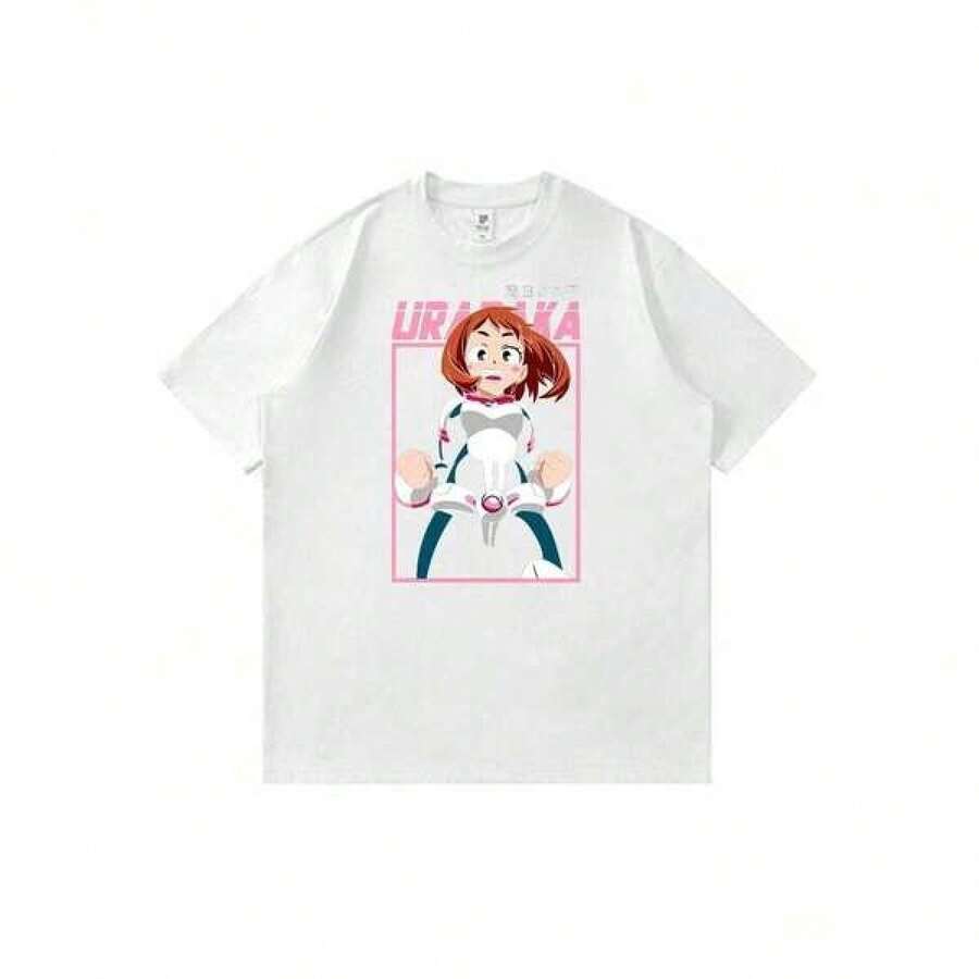 Camiseta de cuello redondoMy-Heros-Academia-Ochaco-Uraraka-Hero-Costume-Action-Pose-Typography-Art Trendyss Anime Cartoon Print T-Shirt Unisex Street Style Summer Casual Tops,Camiseta con estampado kawaii,Top de estilo urbano hip-hop,blusas para mujer,La elección perfecta para tus atuendos de San Valentín,afiliado ,camiseta masculina con gráfico divertido,Prenda masculina de moda - Blanco - Ver 1