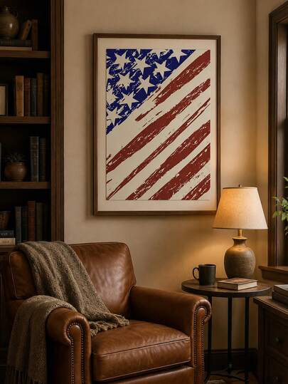 1 pieza Póster de la bandera estadounidense de EE. UU. Impresiones de póster, estilo retro y nostálgico estadounidense, decoración del hogar para la sala de estar, pinturas de lienzo, impresiones de arte de pared para la sala de estudio, decoración de pared para la oficina y el comedor, sin marco