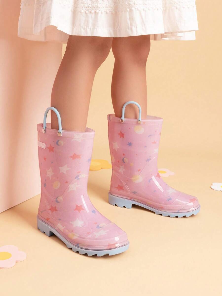 Kids Rain Boots Cute Lightweight Waterproof With Pull-On Handles For Girls & Boys Toddler Outdoor Play - 粉色 - 查看 1