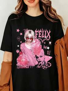 FELIXSS Strays Kidss K-Pop Vintage 90s Graphic Portrait Photo Print Black T-Shirt, Retro DO IT Members T-Shirt, SKZ It Tape Do It T-Shirt, DomiATE - 黑色 - 查看 6