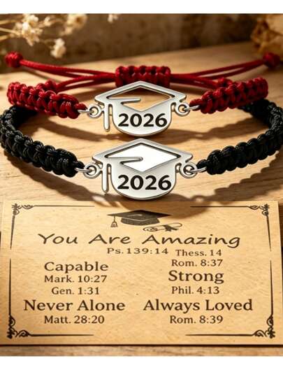 2026 Graduation Season Woven Bracelet, Adjustable Flat Knot Bracelet, Inspirational Card Gift, Niche Design
