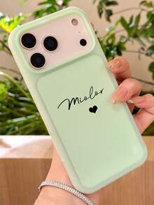 [Personalizado] Funda de teléfono con patrón de unicolor minimalista de verano con nombre grabado personalizado, apta para iPhone 17 Pro Max, 17, 16, 15 Pro Max, cubierta protectora anti-caídas - Verde - Ver 11