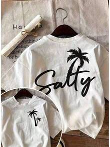 Camiseta Casual Minimalista para Mujer: Top Playero con Estampado de Palmeras para Vacaciones de Verano - Unisex, Corte Holgado, Cómoda, Estilo Vintage Urbano - Camiseta de Algodón 100% Algodón, Tops de Verano - Blanco - Ver 1