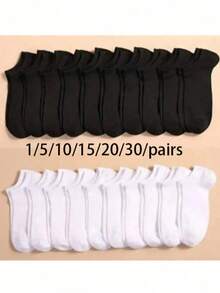 20 Pairs - Black+White Boat Socks - Unisex All Season Bestselling Comfortable Soft Breathable Thin Plus Size Boat Socks 1/5/10/20/30/Pairs - Multicolor - View 18