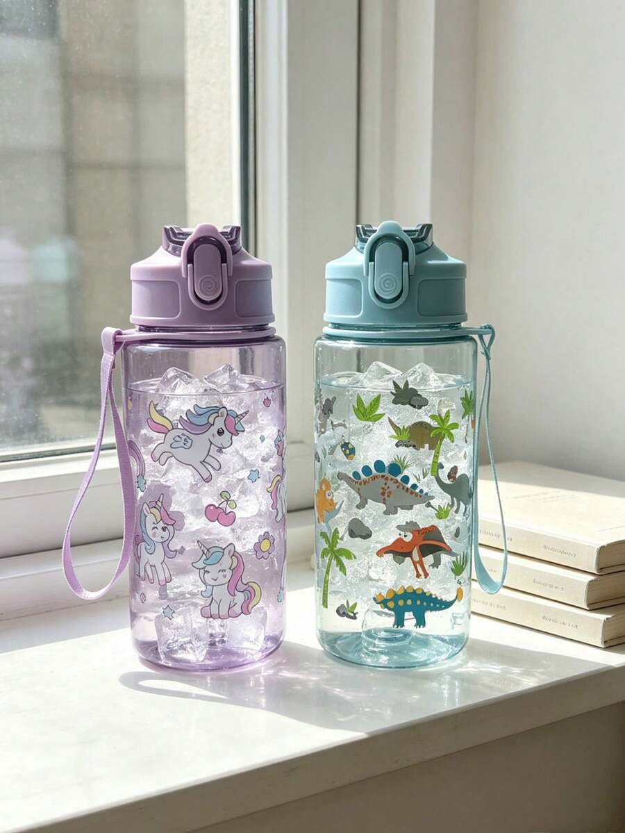 1pc 500ml Cute Children's Water Bottle With Straw, Portable For Outdoor/School Use, Best Gift For Kids - Multicolor - View 1