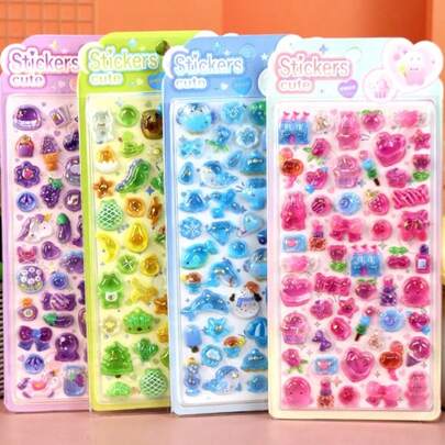 1pc Transparent 3D Gel Stickers, Suitable For Phone, Water Bottles, Journals - Self-Adhesive Plastic Gloss Decals With Cute Animals & Hearts, No Cutting Required, Easy Peel & Stick 3D Bubble Stickers