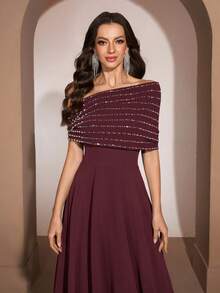 YISIKADO Women's Elegant Crystal Embellished Sleeveless Evening Dress, Graceful For Wedding Guest, Party, Formal Occasion - Burgundy - View 7
