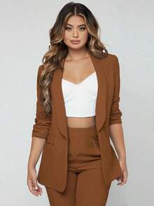 Traje de blazer con cuello de chal y pantalones para otoño/invierno - Café integral - Ver 5