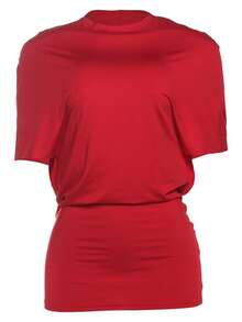 Vestido ajustado cuello redondo manga corta color liso trendy escote espalda atractivo nueva llegada - Rojo - Ver 5