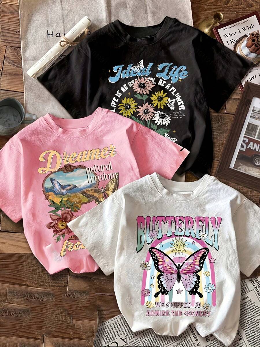 Conjunto de camiseta corta casual para mujer, diseño vintage, cuello redondo de manga corta, opción de verano. - Blanco - Ver 1